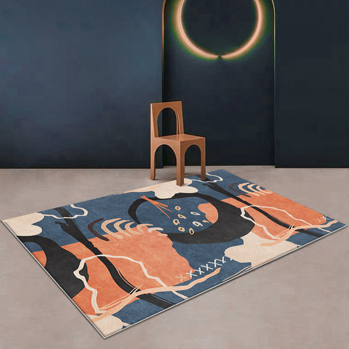 Lisslune | Funky Nordic Rug Orange and Blue Abstract Rug Pet-Friendly Non-Slip Washable Rug for Decoration