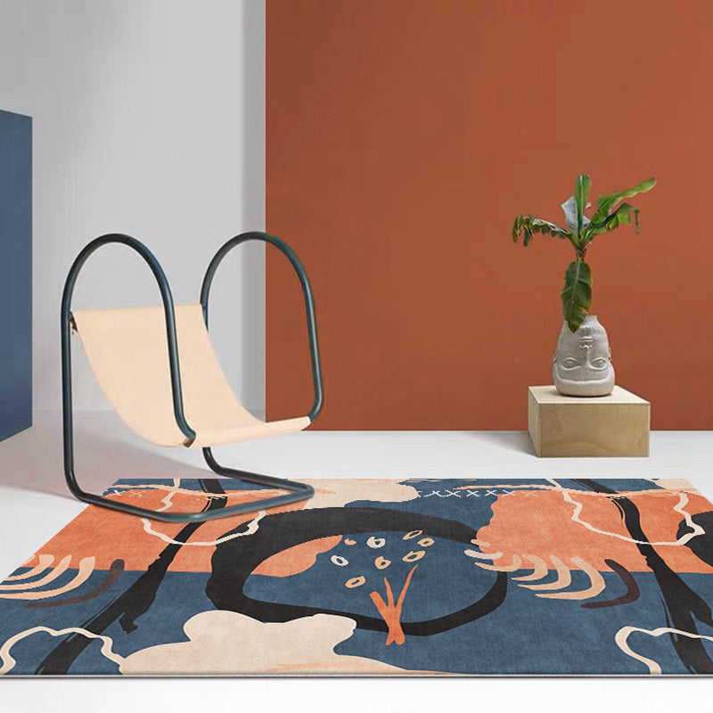 Lisslune | Funky Nordic Rug Orange and Blue Abstract Rug Pet-Friendly Non-Slip Washable Rug for Decoration