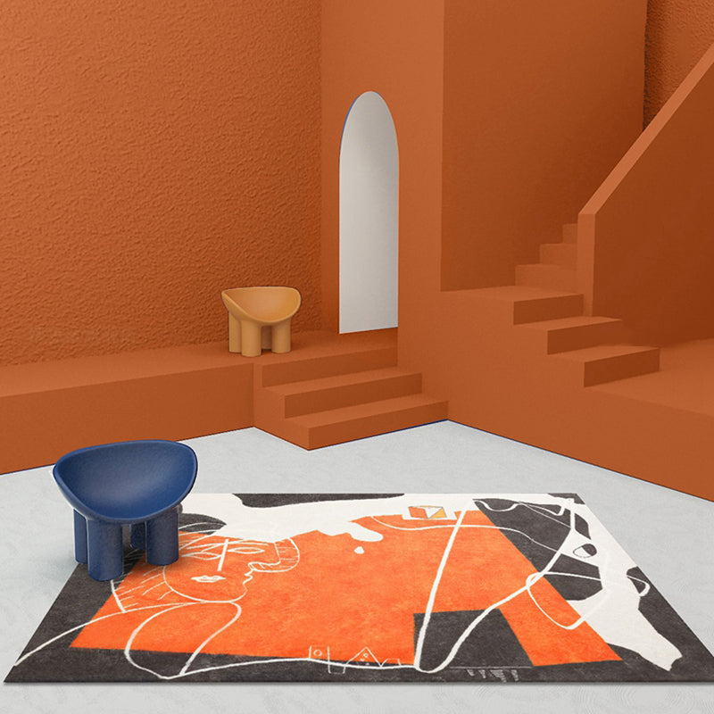 Lisslune | Orange and Black Abstract Area Rug Polyester Modern Rug Washable Non-Slip Pet-Friendly Area Rug for Living Room