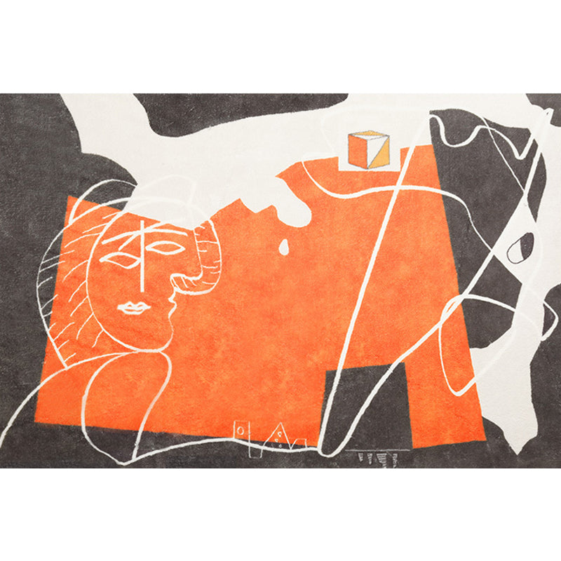 Lisslune | Orange and Black Abstract Area Rug Polyester Modern Rug Washable Non-Slip Pet-Friendly Area Rug for Living Room