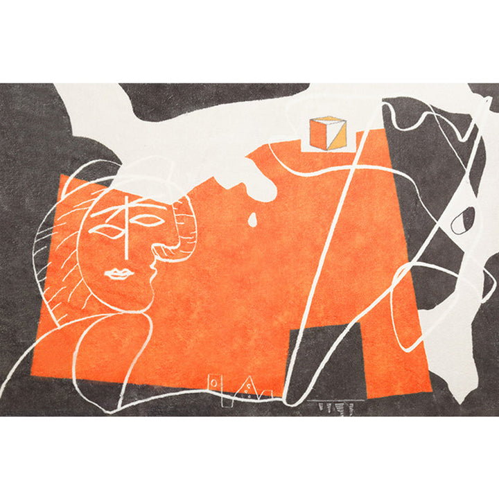 Lisslune | Orange and Black Abstract Area Rug Polyester Modern Rug Washable Non-Slip Pet-Friendly Area Rug for Living Room
