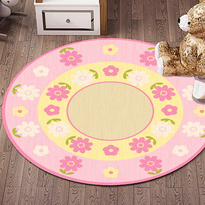 Lisslune | Multicolor Flowers Pattern Rug with Star and Heart Polyester Kids Rug Washable Non-Slip Pet-Friendly Rug for Children's Room