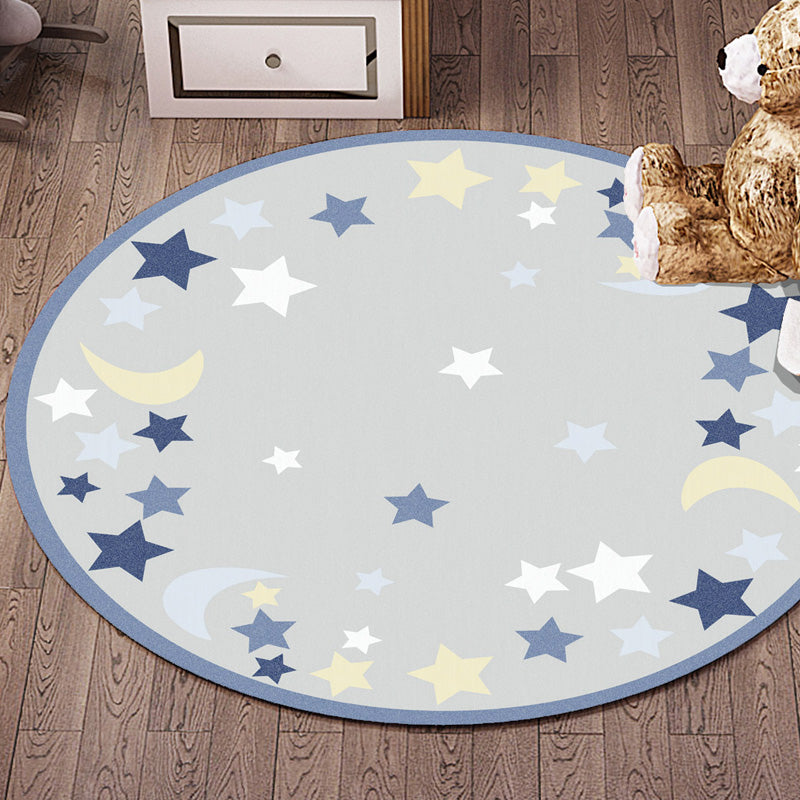Lisslune | Multicolor Flowers Pattern Rug with Star and Heart Polyester Kids Rug Washable Non-Slip Pet-Friendly Rug for Children's Room