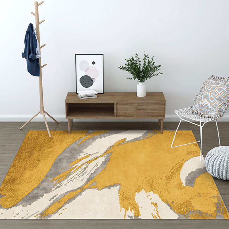 Lisslune | Modernist Watercolor Pattern Rug Blue and Yellow Polyester Rug Non-Slip Back Washable Pet-Friendly Rug for Bedroom