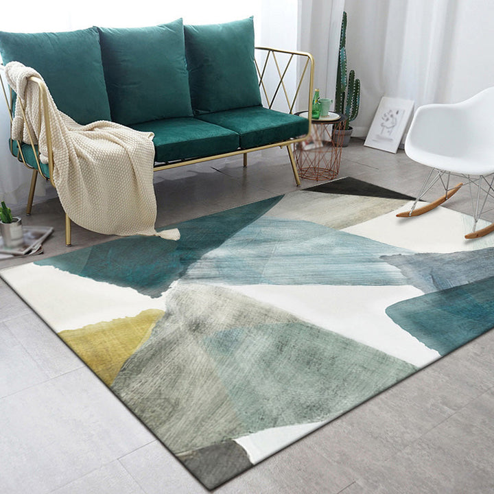 Lisslune | Modernist Watercolor Pattern Rug Blue and Yellow Polyester Rug Non-Slip Back Washable Pet-Friendly Rug for Bedroom