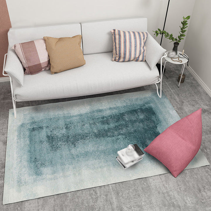 Lisslune | Modernist Watercolor Pattern Rug Blue and Yellow Polyester Rug Non-Slip Back Washable Pet-Friendly Rug for Bedroom