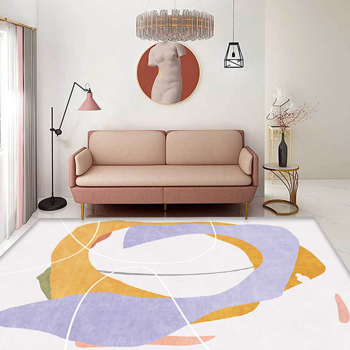 Lisslune | Creative Multicolor Modernist Carpet Polyester Abstract Carpet Washable Pet-Friendly Non-Slip Rug for Living Room