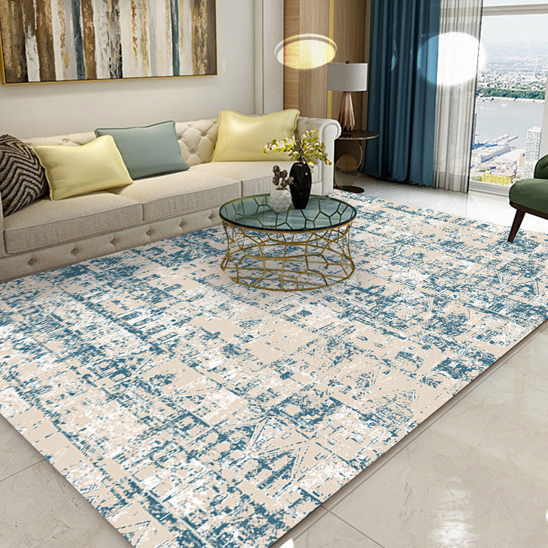 Lisslune | Shabby Chic Tribal Pattern Carpet Blue Polyester Carpet Washable Pet-Friendly Non-Slip Carpet for the Living Room
