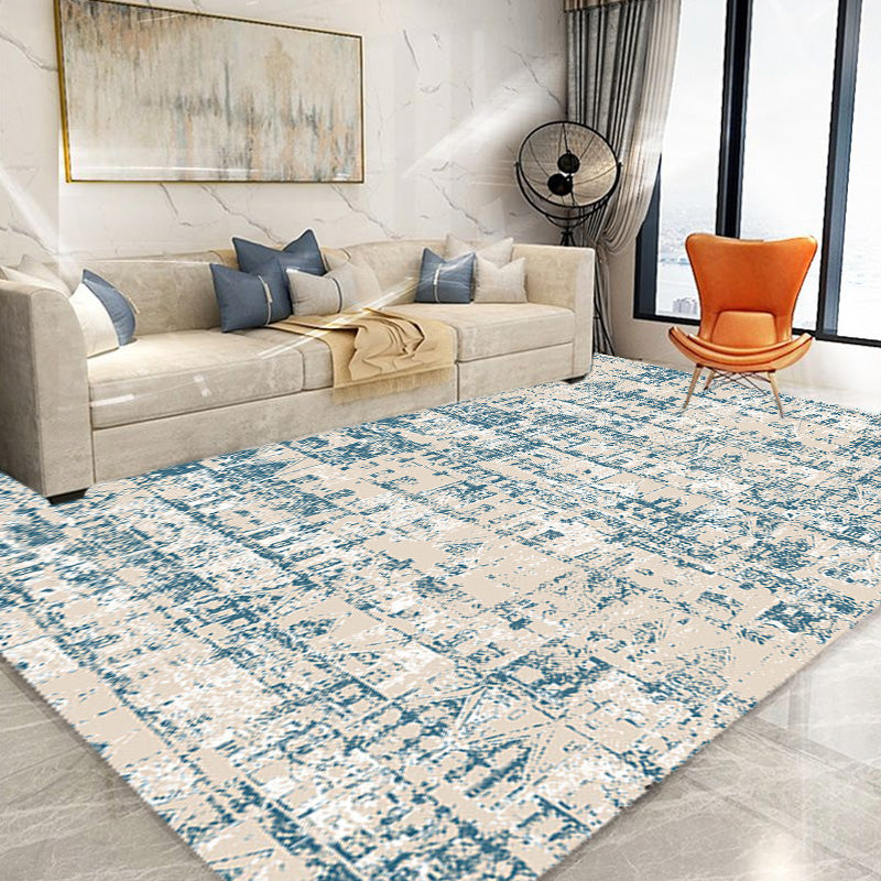 Lisslune | Shabby Chic Tribal Pattern Carpet Blue Polyester Carpet Washable Pet-Friendly Non-Slip Carpet for the Living Room