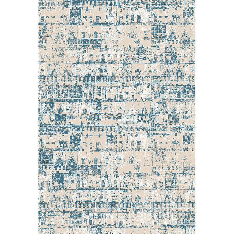 Lisslune | Shabby Chic Tribal Pattern Carpet Blue Polyester Carpet Washable Pet-Friendly Non-Slip Carpet for the Living Room