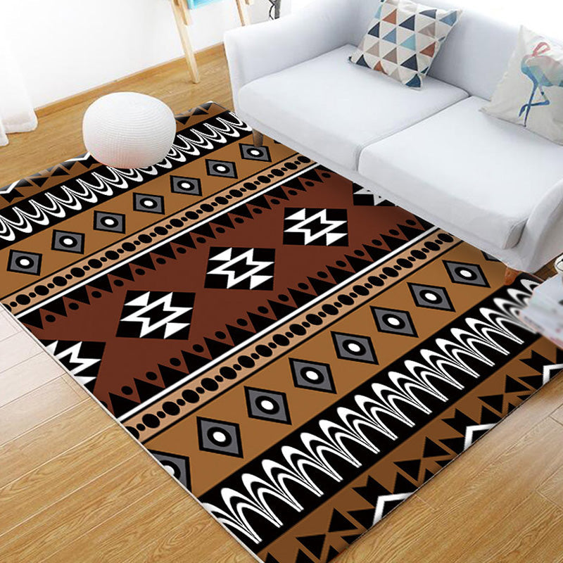 Lisslune | Stamm Geometric Pattern Carpet Brown and Green Polyester Carpet Washable Pet Friendly Non-Slip Carpet for Living Room