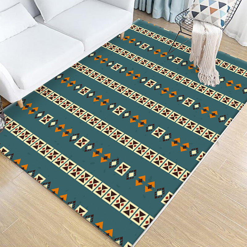 Lisslune | Stamm Geometric Pattern Carpet Brown and Green Polyester Carpet Washable Pet Friendly Non-Slip Carpet for Living Room