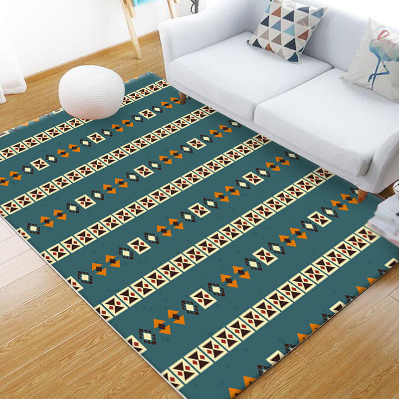 Lisslune | Stamm Geometric Pattern Carpet Brown and Green Polyester Carpet Washable Pet Friendly Non-Slip Carpet for Living Room