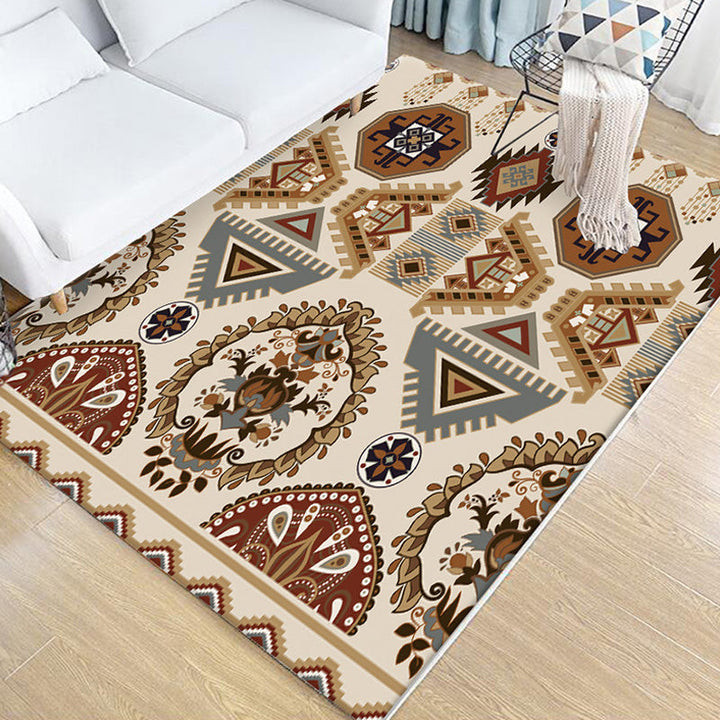 Lisslune | Stamm Geometric Pattern Carpet Brown and Green Polyester Carpet Washable Pet Friendly Non-Slip Carpet for Living Room