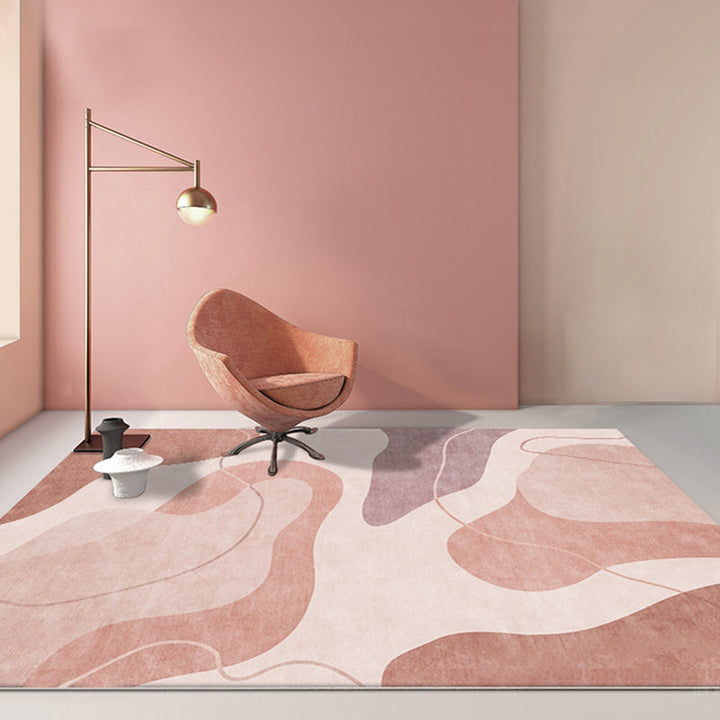 Lisslune | Pink Color Block Area Rug Polyester Modern Rug Washable Non-slip Pet-friendly Area Rug for Living Room
