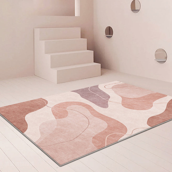 Lisslune | Pink Color Block Area Rug Polyester Modern Rug Washable Non-slip Pet-friendly Area Rug for Living Room