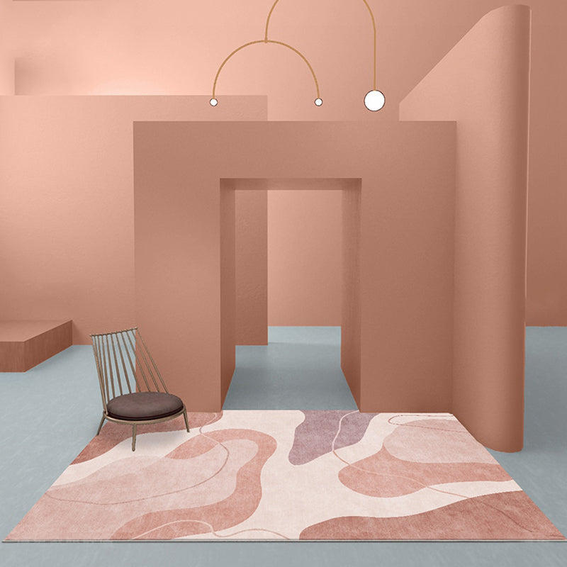 Lisslune | Pink Color Block Area Rug Polyester Modern Rug Washable Non-slip Pet-friendly Area Rug for Living Room