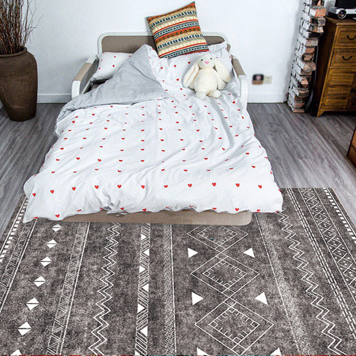 Lisslune | White and black bohemian carpet Polyester striped pattern carpet pet-friendly washable non-slip backing carpet for decoration