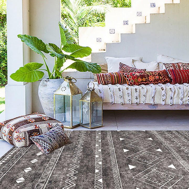 Lisslune | White and black bohemian carpet Polyester striped pattern carpet pet-friendly washable non-slip backing carpet for decoration