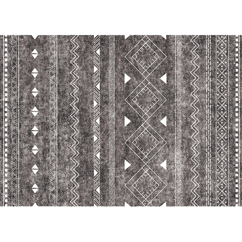 Lisslune | White and black bohemian carpet Polyester striped pattern carpet pet-friendly washable non-slip backing carpet for decoration