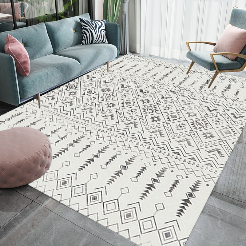 Lisslune | White and black bohemian carpet Polyester striped pattern carpet pet-friendly washable non-slip backing carpet for decoration