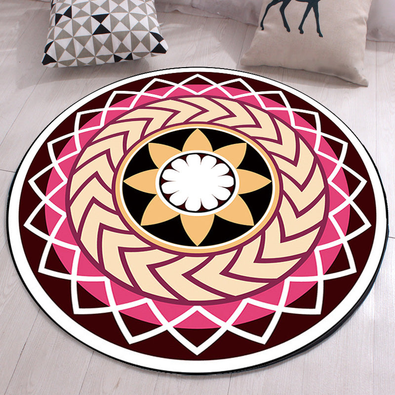 Lisslune | Moroccan floral pattern rug with moon black and red polyester rug machine washable pet-friendly non-slip rug for the living room