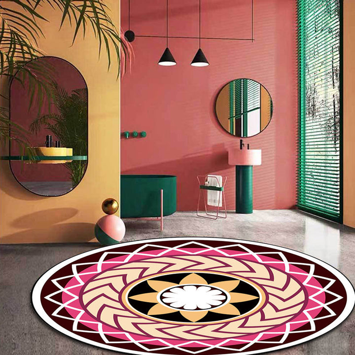 Lisslune | Moroccan floral pattern rug with moon black and red polyester rug machine washable pet-friendly non-slip rug for the living room