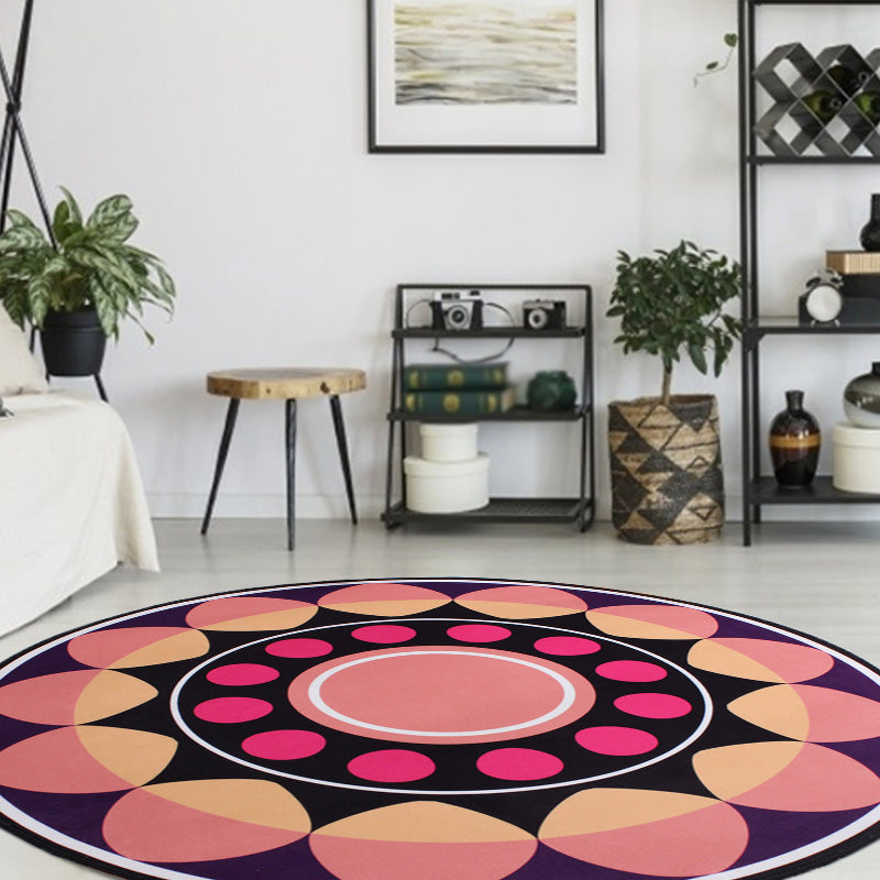 Lisslune | Moroccan floral pattern rug with moon black and red polyester rug machine washable pet-friendly non-slip rug for the living room