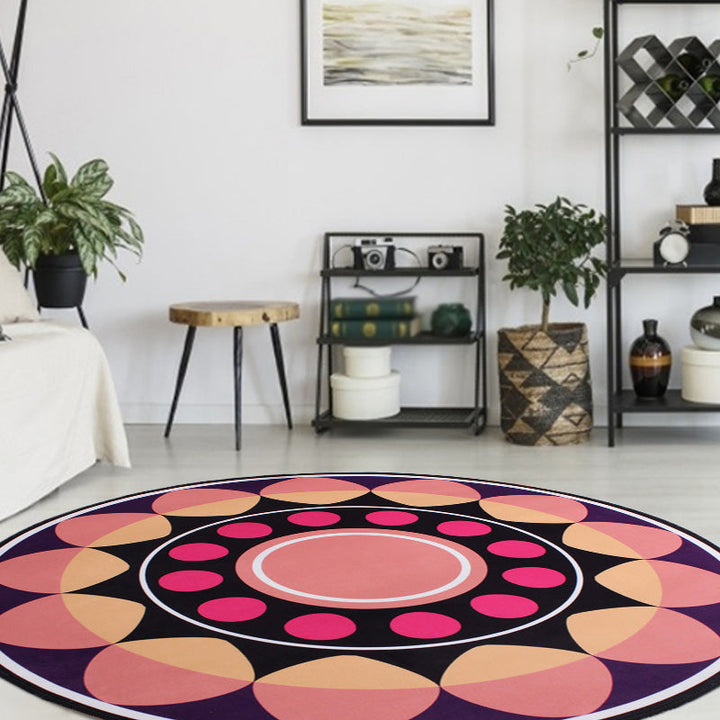 Lisslune | Moroccan floral pattern rug with moon black and red polyester rug machine washable pet-friendly non-slip rug for the living room