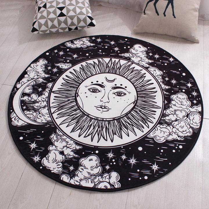 Lisslune | Moroccan floral pattern rug with moon black and red polyester rug machine washable pet-friendly non-slip rug for the living room