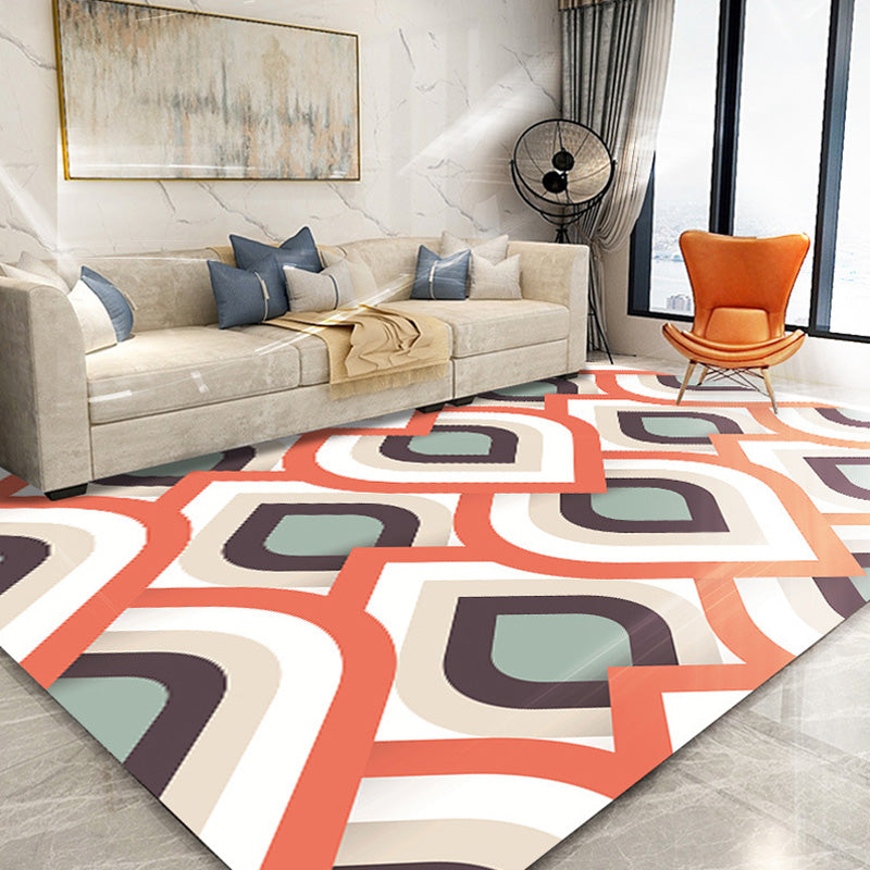 Lisslune | Moroccan geometric pattern rug in orange and brown, polyester rug, washable, pet-friendly, non-slip, area rug for the living room