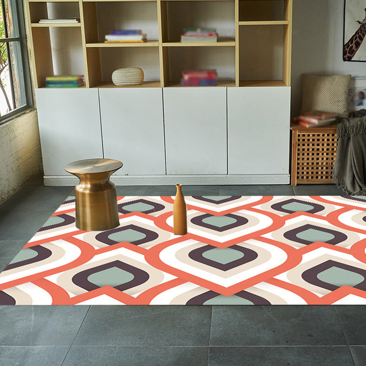 Lisslune | Moroccan geometric pattern rug in orange and brown, polyester rug, washable, pet-friendly, non-slip, area rug for the living room
