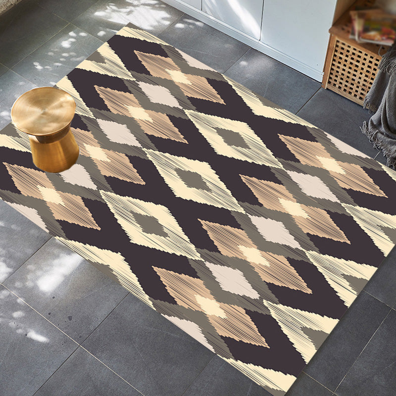 Lisslune | Moroccan geometric pattern rug in orange and brown, polyester rug, washable, pet-friendly, non-slip, area rug for the living room