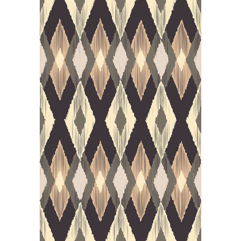 Lisslune | Moroccan geometric pattern rug in orange and brown, polyester rug, washable, pet-friendly, non-slip, area rug for the living room