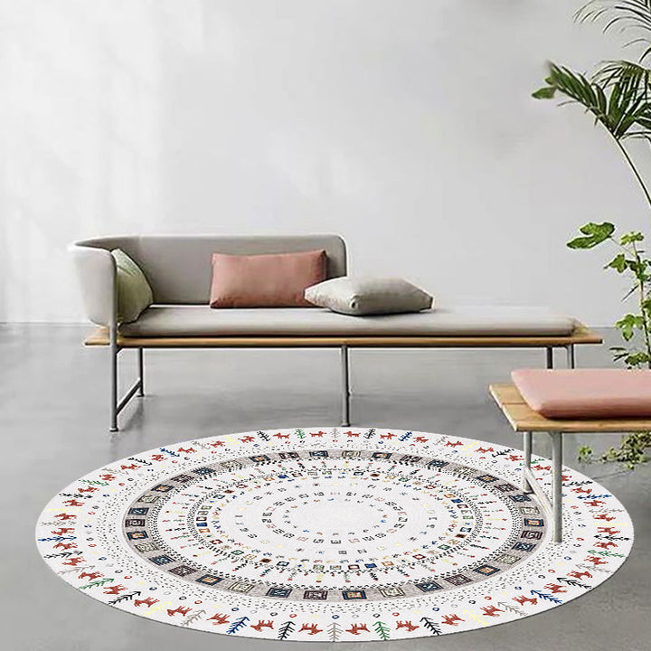 Lisslune | Stylish Tribal Circle Pattern Rug Grey Moroccan Rug Polyester Pet Friendly Non-Slip Back Washable Rug for Living Room