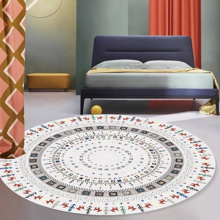 Lisslune | Stylish Tribal Circle Pattern Rug Grey Moroccan Rug Polyester Pet Friendly Non-Slip Back Washable Rug for Living Room