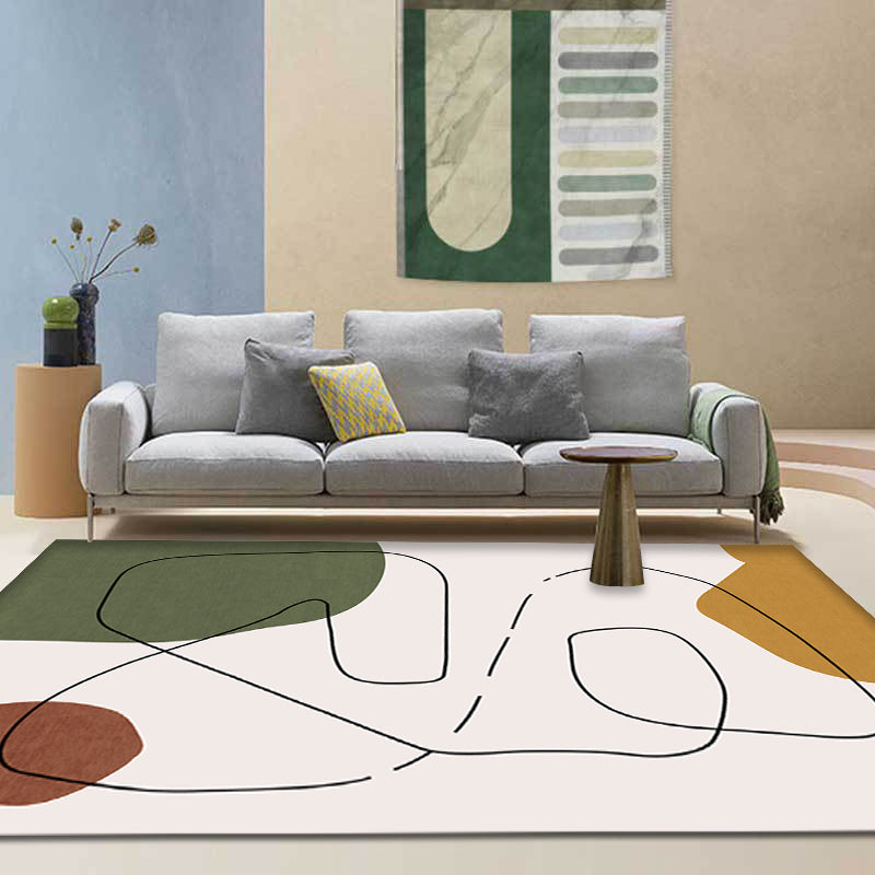Lisslune | Contemporary Abstract Carpet Brown and Green Polyester Carpet Non-Slip Back Washable Pet Friendly Carpet for Home
