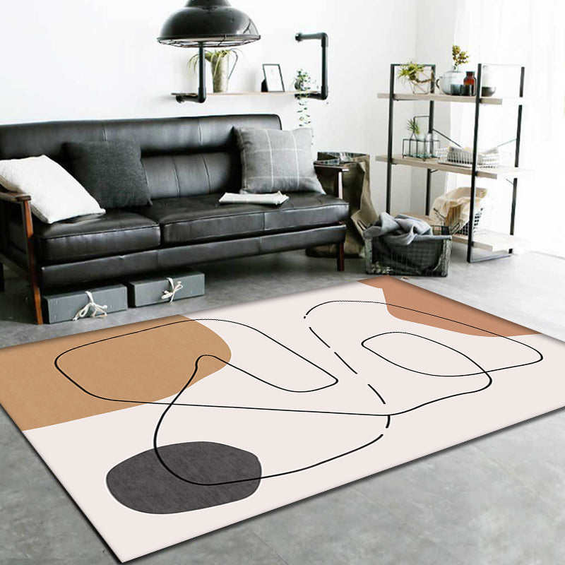 Lisslune | Contemporary Abstract Carpet Brown and Green Polyester Carpet Non-Slip Back Washable Pet Friendly Carpet for Home