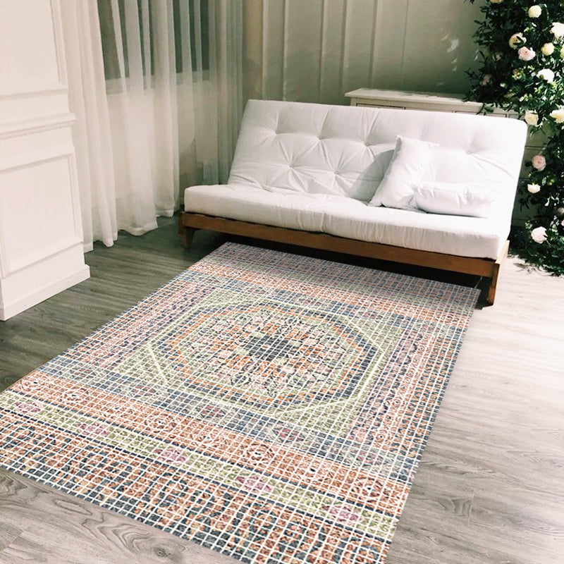Lisslune | Bohemian striped patterned rug with flowers Multicolored Polyester rug Machine washable non-slip back rug for living room