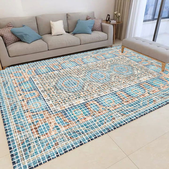Lisslune | Bohemian striped patterned rug with flowers Multicolored Polyester rug Machine washable non-slip back rug for living room
