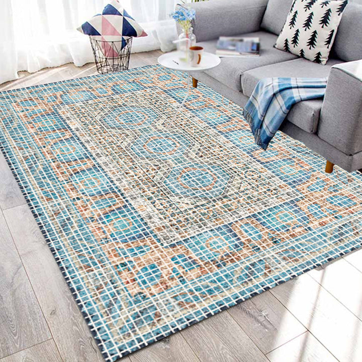 Lisslune | Bohemian striped patterned rug with flowers Multicolored Polyester rug Machine washable non-slip back rug for living room