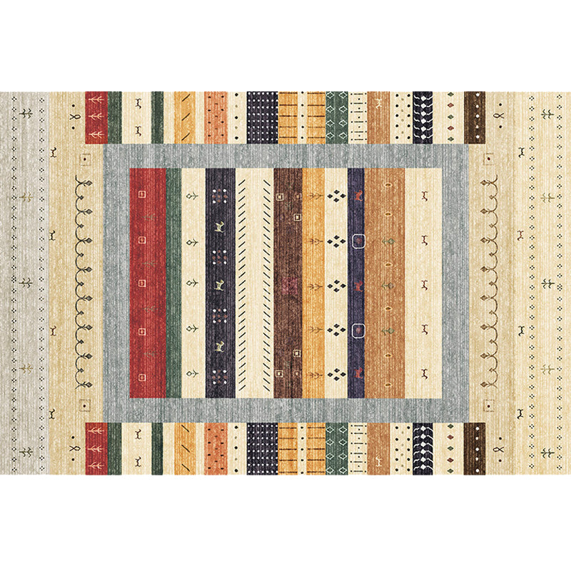 Lisslune | Bohemian striped patterned rug with flowers Multicolored Polyester rug Machine washable non-slip back rug for living room