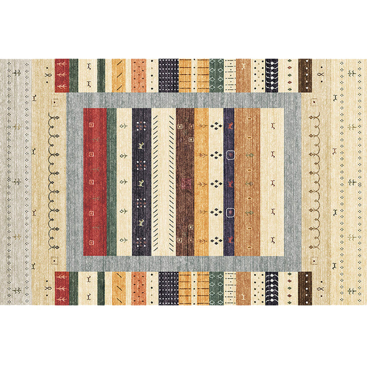 Lisslune | Bohemian striped patterned rug with flowers Multicolored Polyester rug Machine washable non-slip back rug for living room