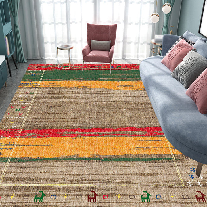 Lisslune | Bohemian striped patterned rug with flowers Multicolored Polyester rug Machine washable non-slip back rug for living room