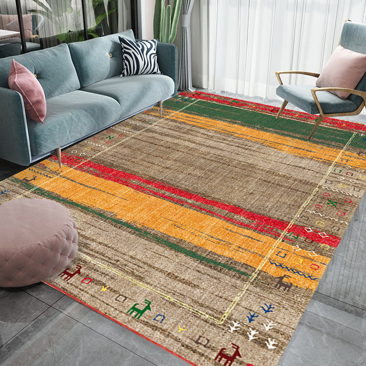Lisslune | Bohemian striped patterned rug with flowers Multicolored Polyester rug Machine washable non-slip back rug for living room
