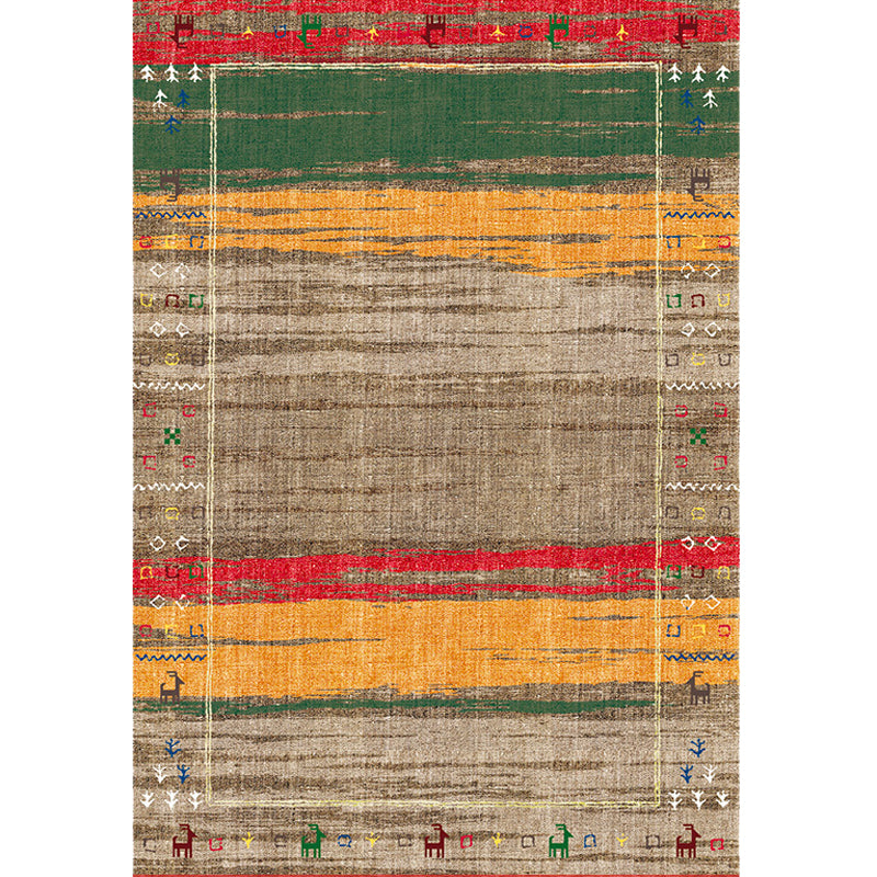 Lisslune | Bohemian striped patterned rug with flowers Multicolored Polyester rug Machine washable non-slip back rug for living room