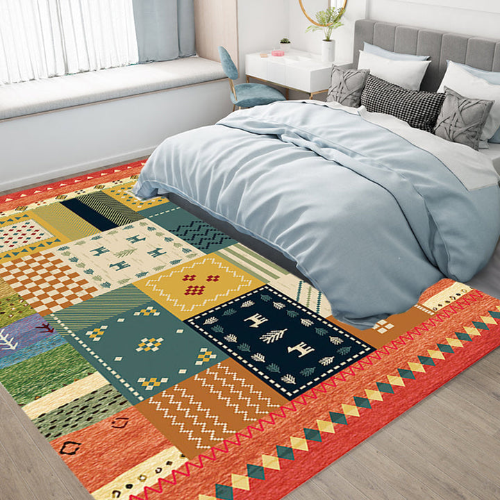 Lisslune | Bohemian striped patterned rug with flowers Multicolored Polyester rug Machine washable non-slip back rug for living room