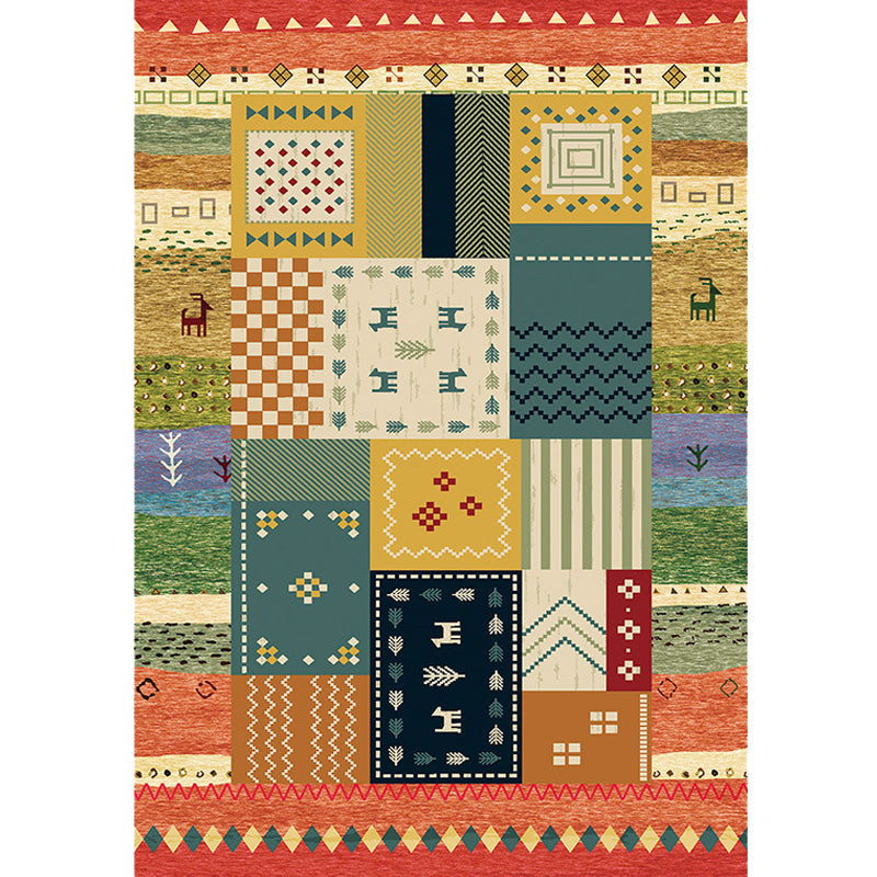 Lisslune | Bohemian striped patterned rug with flowers Multicolored Polyester rug Machine washable non-slip back rug for living room