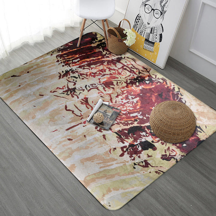 Lisslune | Unique abstract rug Red Shabby Chic rug Polyester machine washable non-slip flooring for the living room