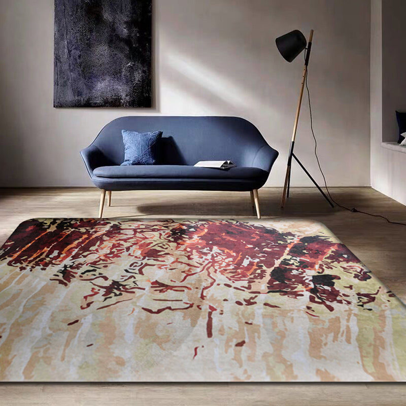 Lisslune | Unique abstract rug Red Shabby Chic rug Polyester machine washable non-slip flooring for the living room